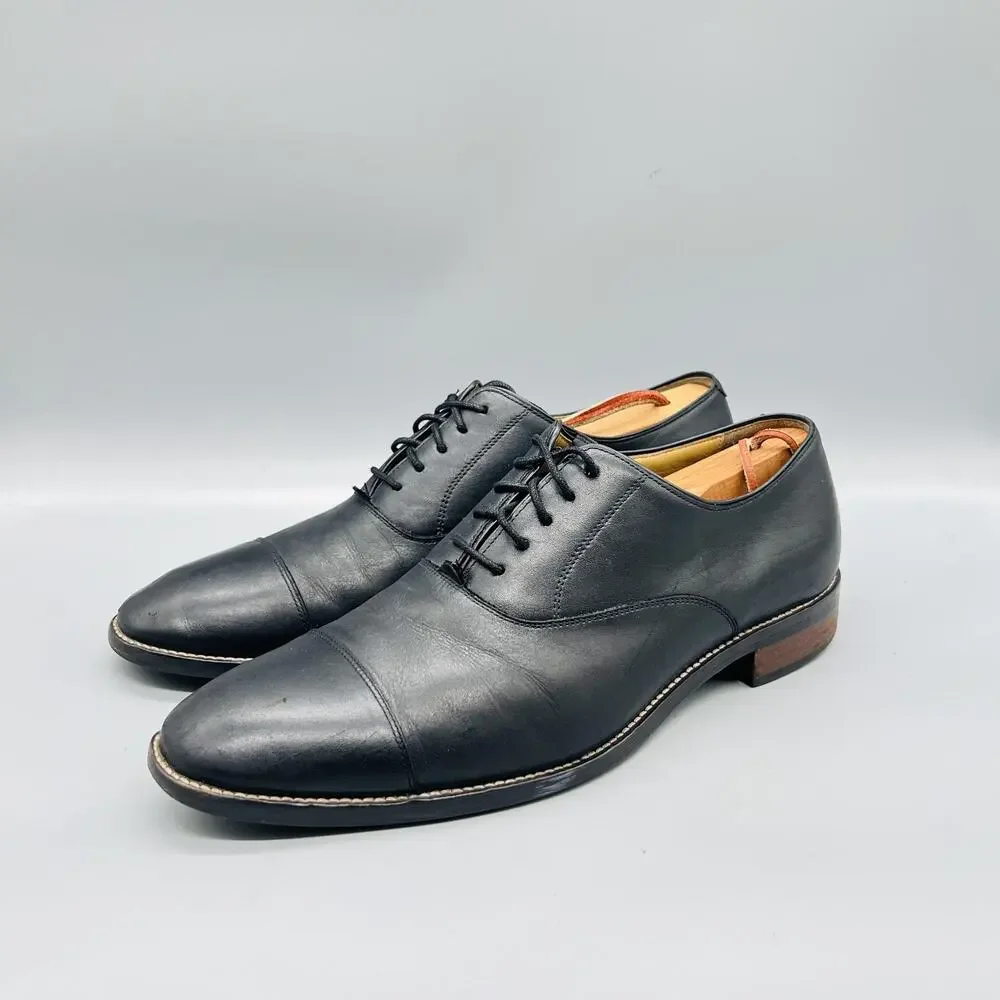 Cole Haan Shoes Mens 10 Black Leather Cap Toe Oxford Dress Rubber Sole Classic
